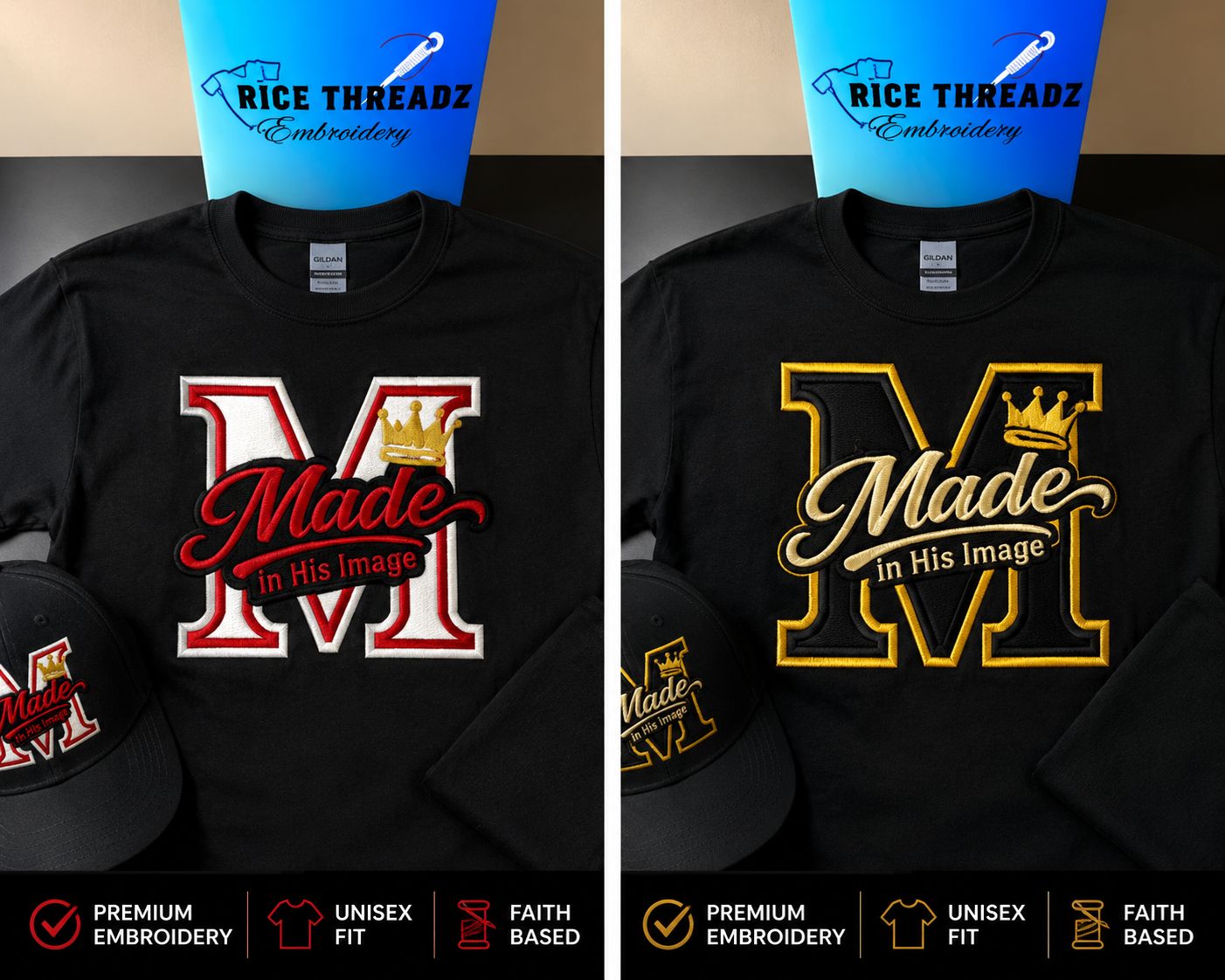 Made in His Image Embroidered Sweatshirt – Black with Gold Accents – Unisex - Tshirt
