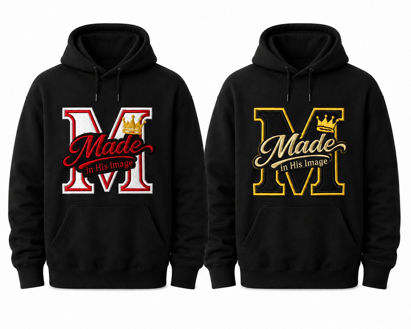Made in His Image  Embroidered Hoodie– Black, Red and Yellow Gold Accents – Unisex - Hoodie