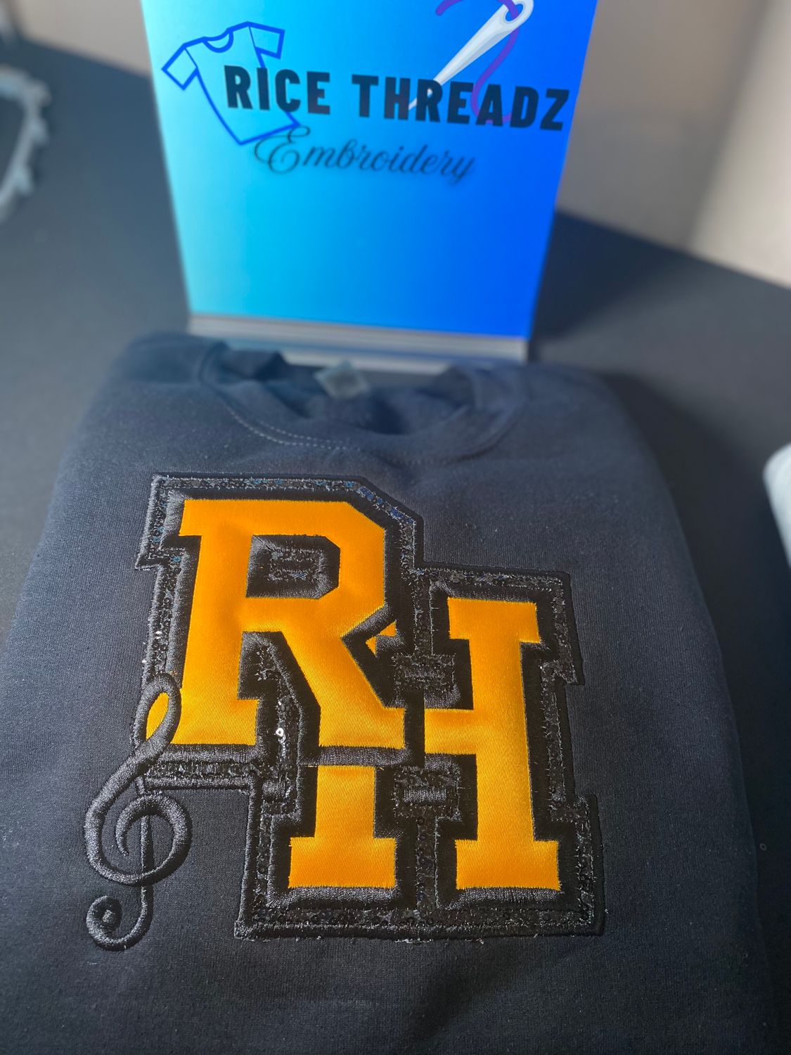 Custom Appliqué Embroidered Sweatshirt | Personalized Varsity Letters &amp; Numbers