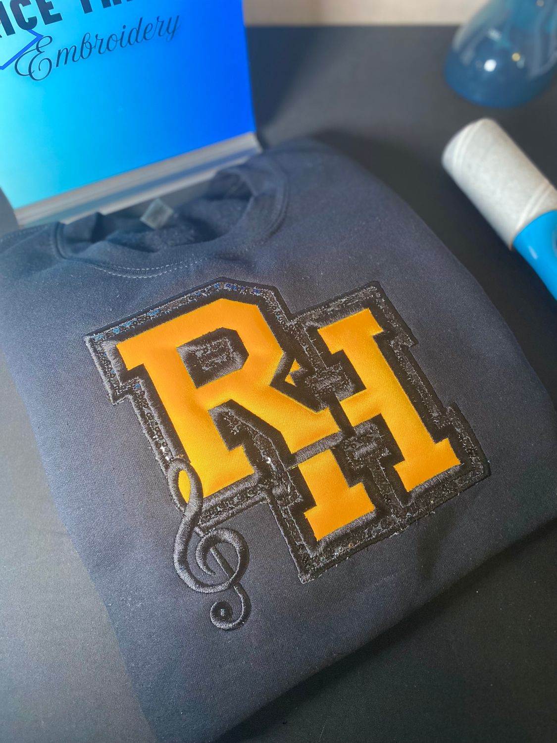 Custom Appliqué Embroidered Sweatshirt | Personalized Varsity Letters &amp; Numbers