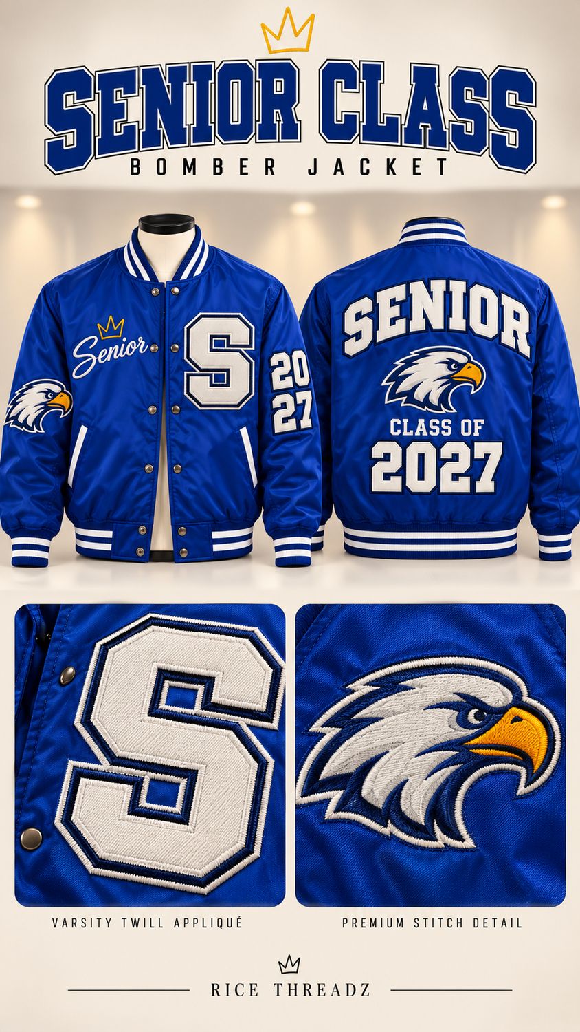 Custom Varsity Bomber Jacket – Personalized Twill Appliqué &amp; Embroidery