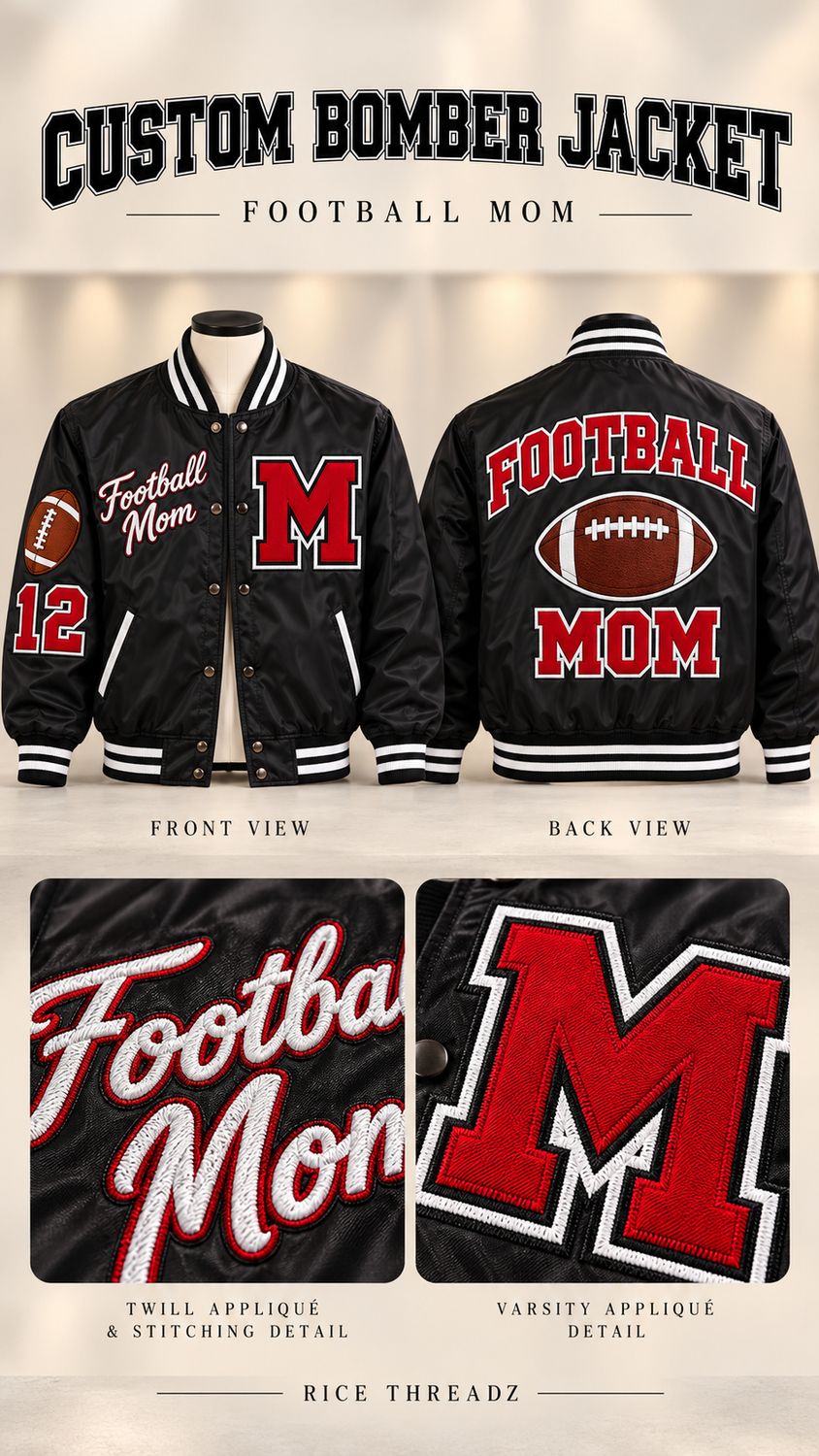 Custom Varsity Bomber Jacket – Personalized Twill Appliqué &amp; Embroidery