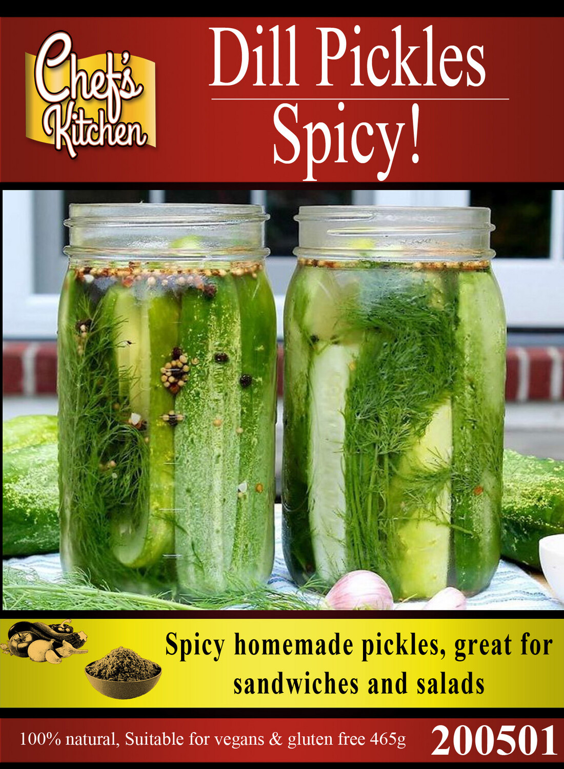 Chef's Kitchen Spicy Pickled Dill Pickles (Gherkins)