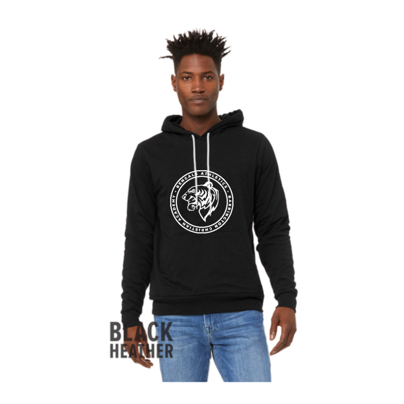 Black Heather Hoodie with White Athletic Logo