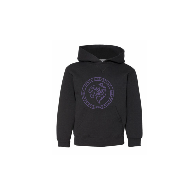 Youth Black Hoodie with Purple Athletic Logo