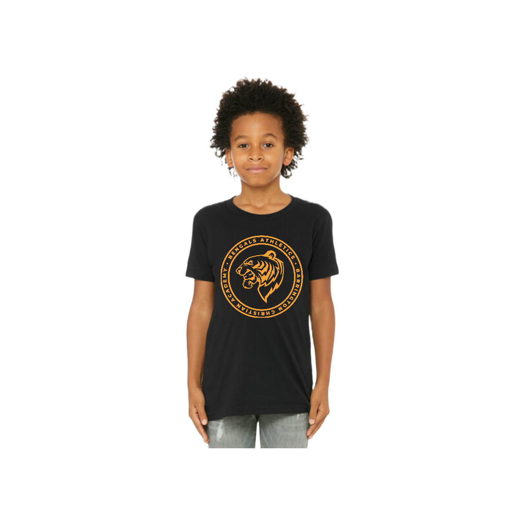 Youth PE T-Shirt: Black with Gold Athletic Logo