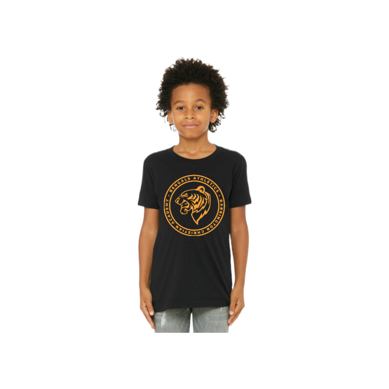 Youth PE T-Shirt: Black with Gold Athletic Logo