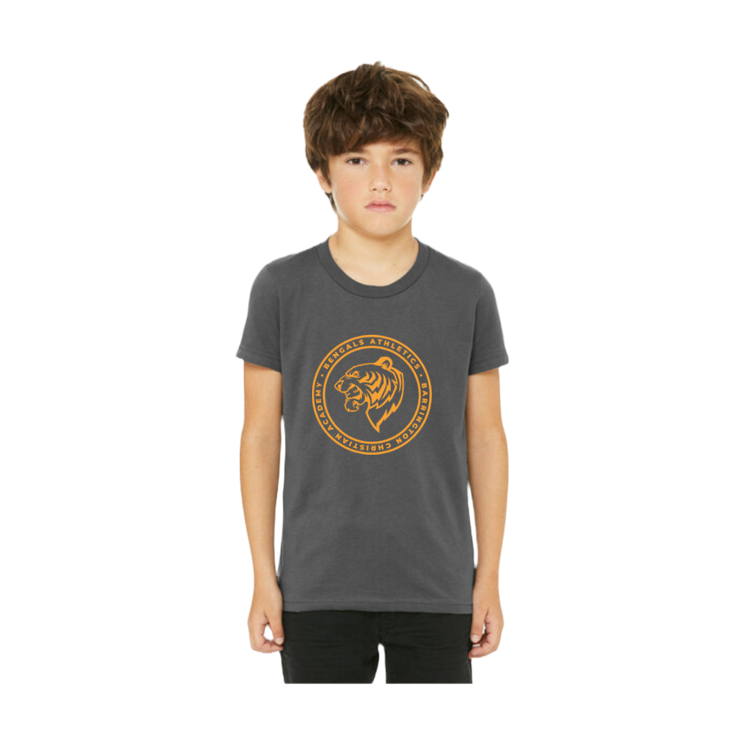 Youth PE T-Shirt: Gray with Gold Athletic Logo
