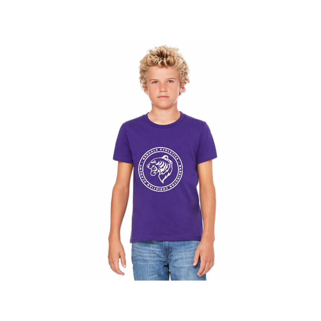 Youth PE T-Shirt: Purple with White Athletic Logo