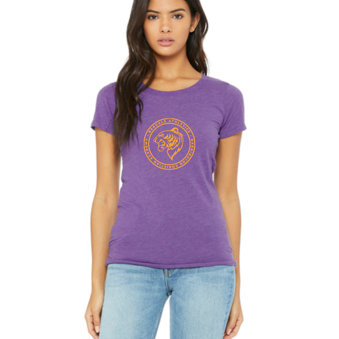 Women's T-Shirt: Purple with Gold Athletic Logo