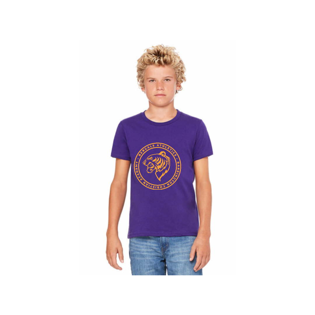 Youth PE T-Shirt: Purple with Gold Athletic Logo