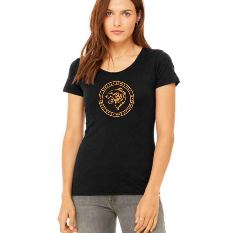 Women's T-Shirt: Black with Gold Athletic Logo