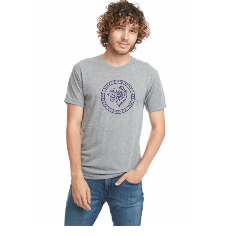 Unisex Gray T-Shirt with Purple Athletic Logo