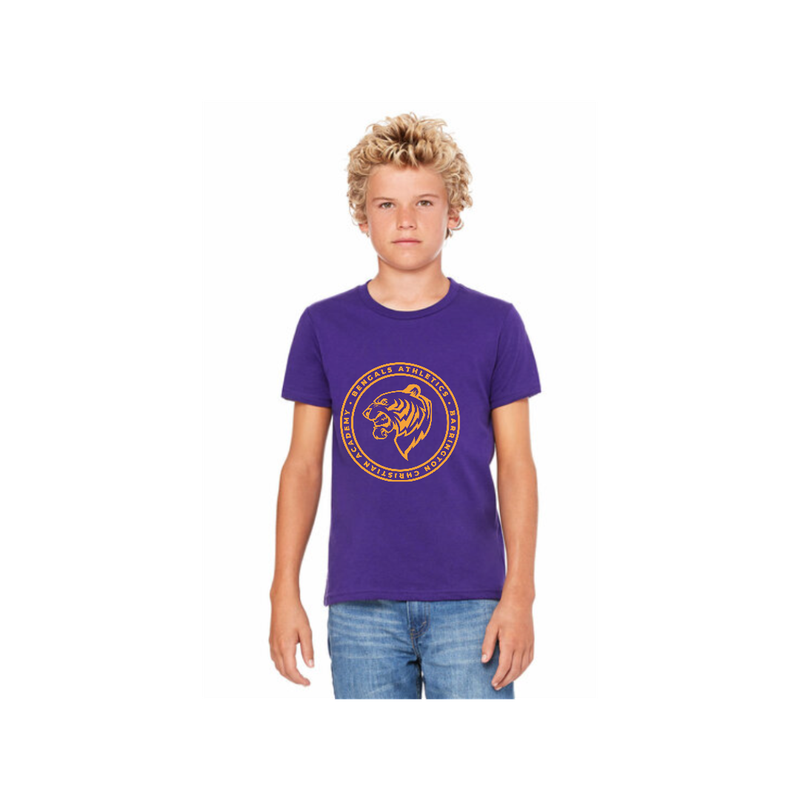 Youth PE T-Shirt: Purple with Gold Athletic Logo