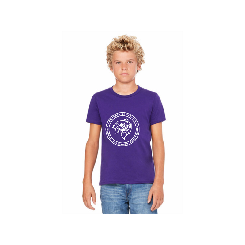 Youth PE T-Shirt: Purple with White Athletic Logo