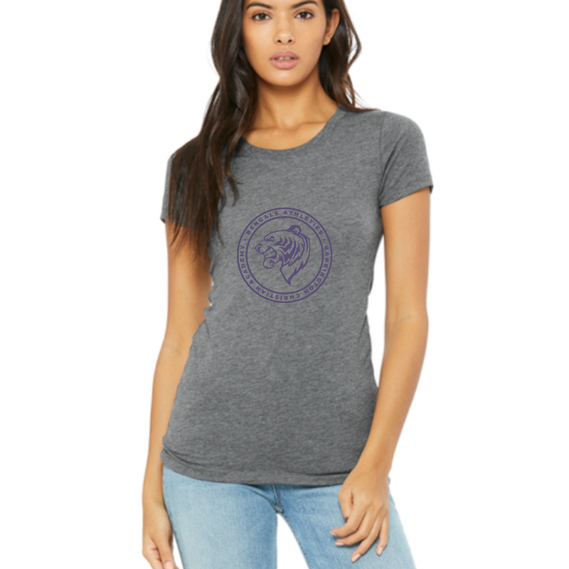 Women's T-Shirt: Gray with Purple Athletic Logo