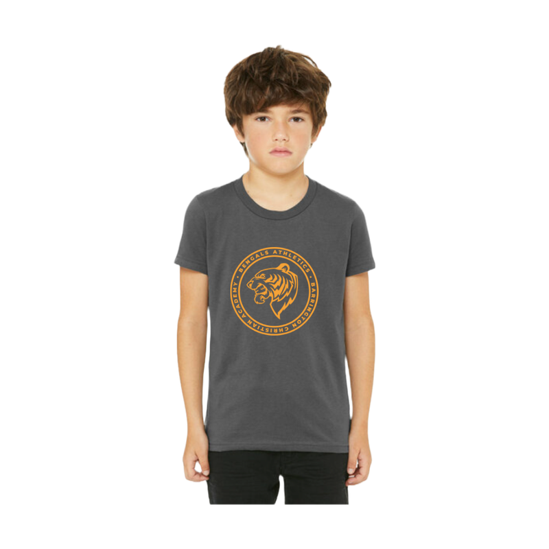 Youth PE T-Shirt: Gray with Gold Athletic Logo