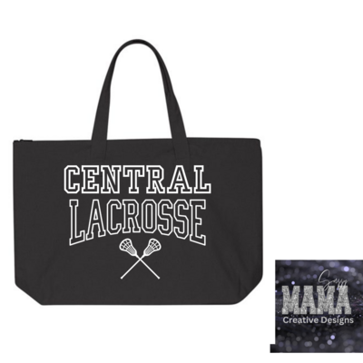 Central Lacrosse Mom Tote Bag with Zipper White Logo