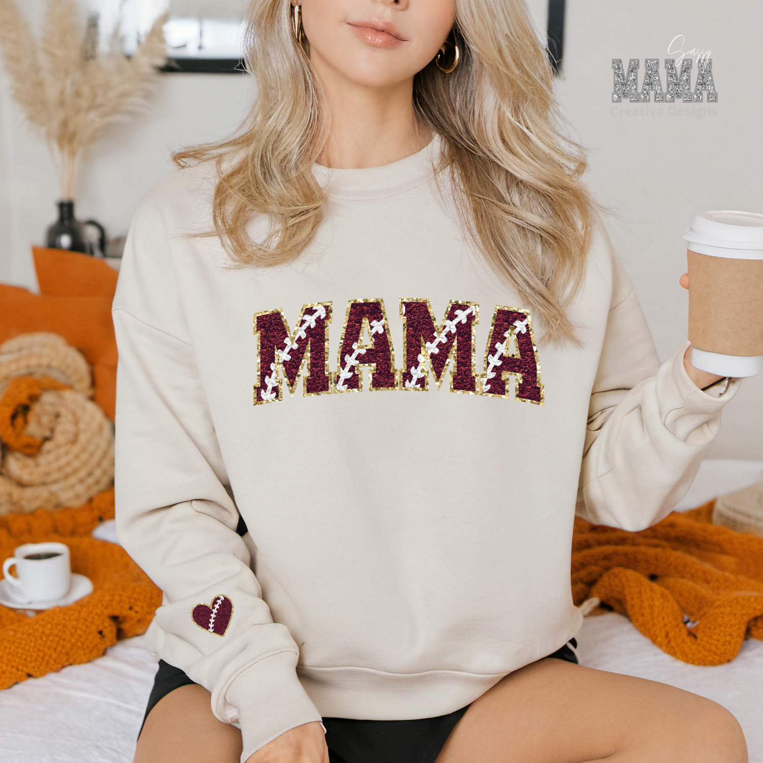 Football Mama Crewneck with Heart on Sleeve