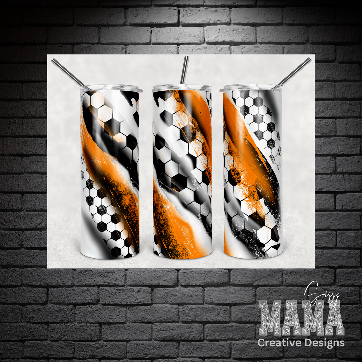 20 Oz. Orange and Black Soccer Tumbler