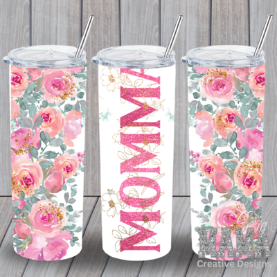 Momma Tumbler with Pink Flowers