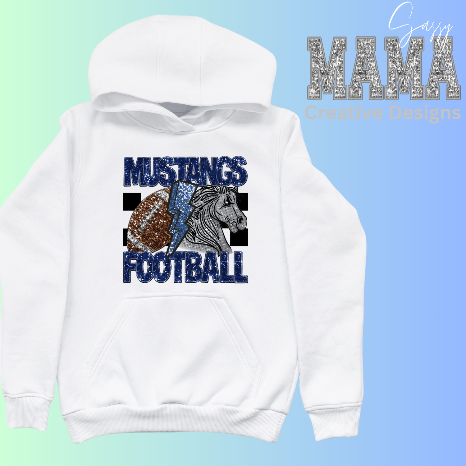 Mustang Football Faux Glitter Adult and Youth