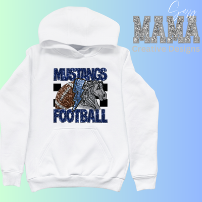 Mustang Football Faux Glitter Adult and Youth