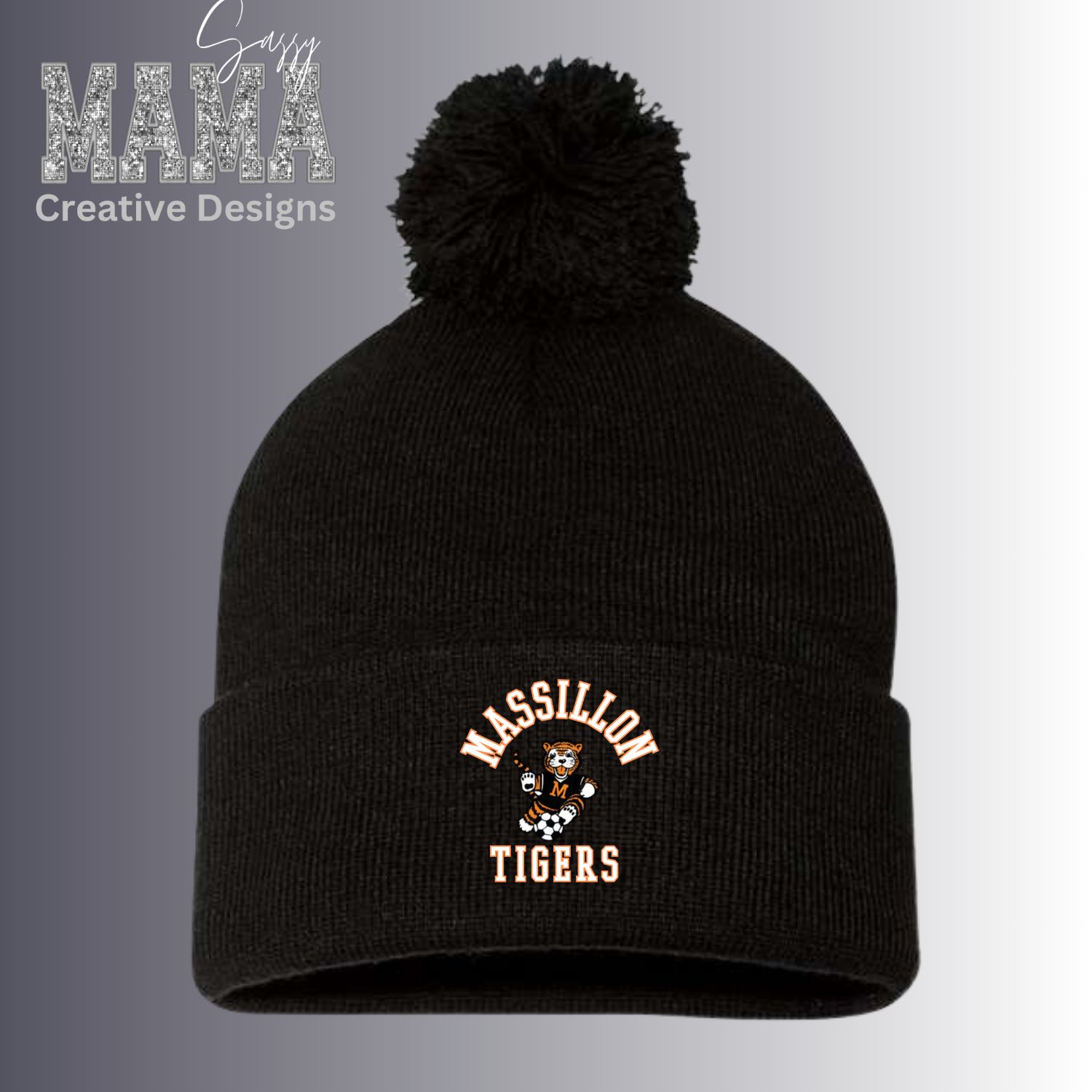 Massillon Tiger Soccer Beanie with Pom Pom