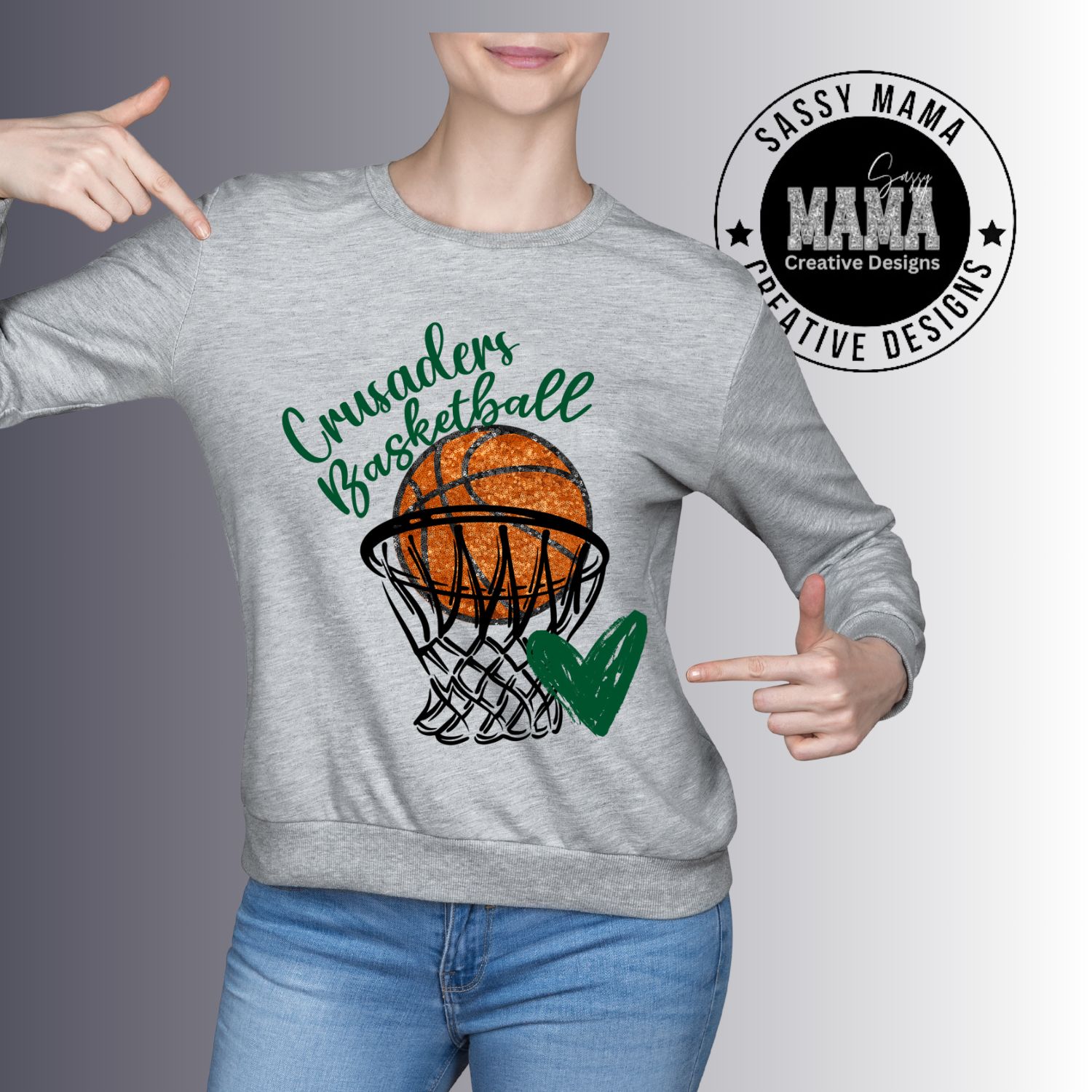 Crusader Faux Glitter Basketball Shirt Adult and Youth Sizes