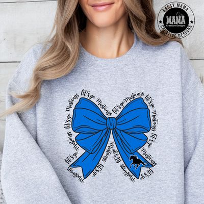 Let&#39;s Go Mustangs Bow Shirt Adult and Youth