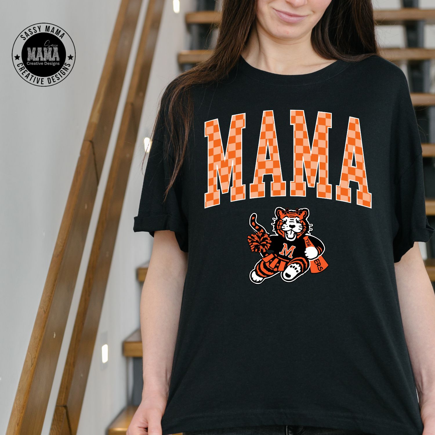 Massillon Tiger Cheer Mama Checkered Retro Print