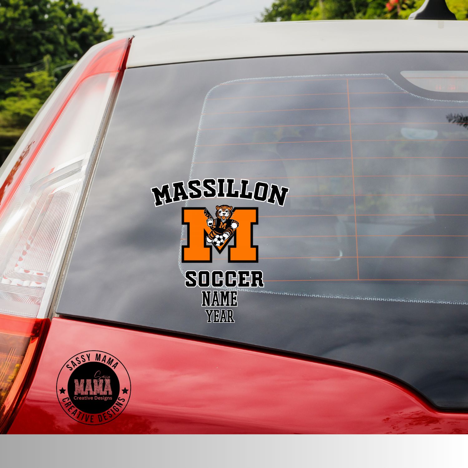 Massillon Tiger Soccer Window Decal with Last Name &amp; Year