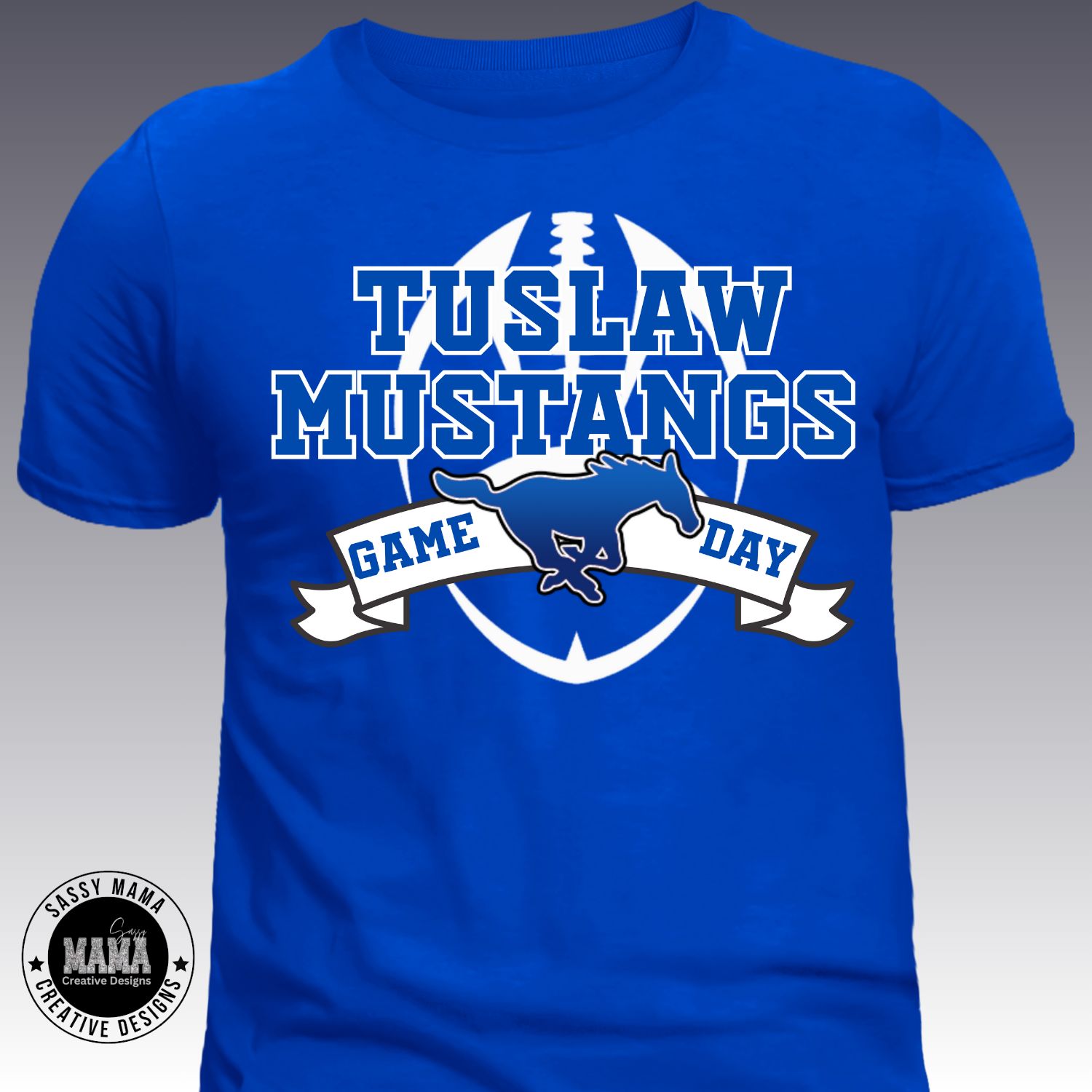 Blue &amp; White Mustang Game Day Hype Shirt