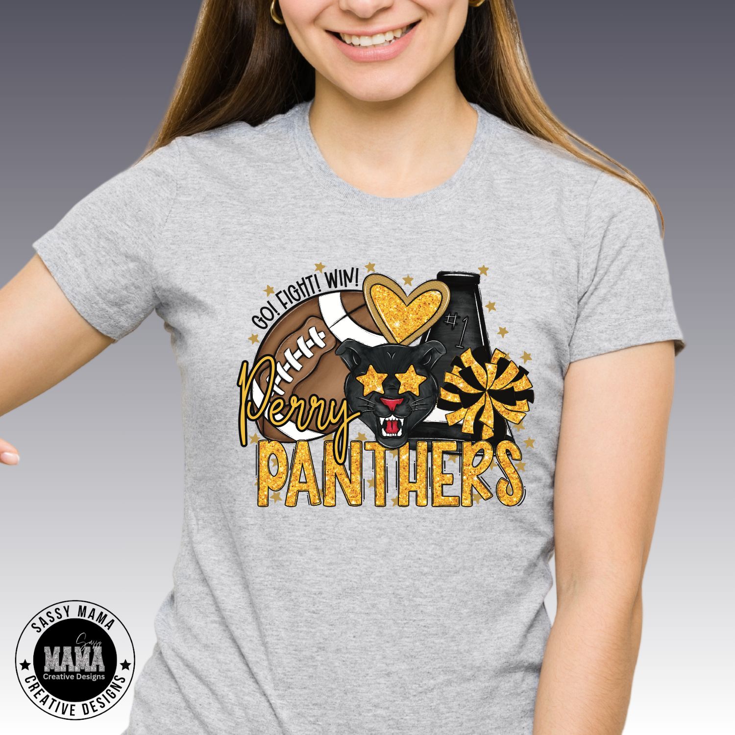 Perry Panthers Faux Glitter Go Fight Win Shirt