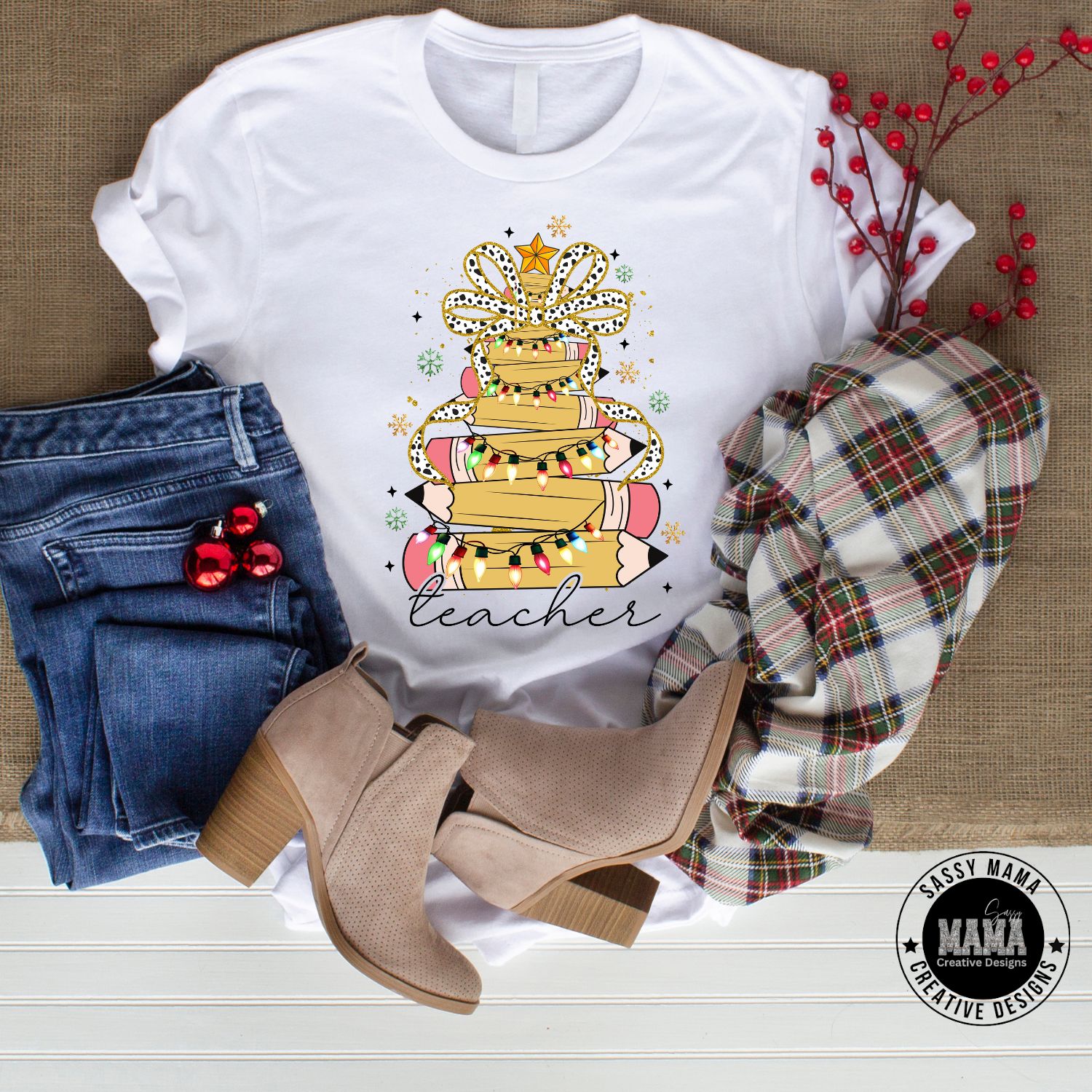 Christmas Tree Pencil Teacher Shirt