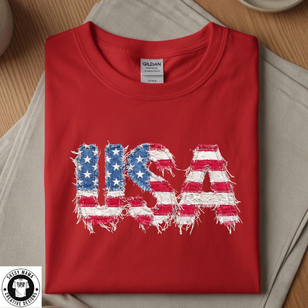 Distressed USA Patchwork Shirt