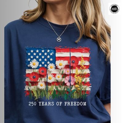 250 Years of Freedom – Floral Flag Patriotic Shirt