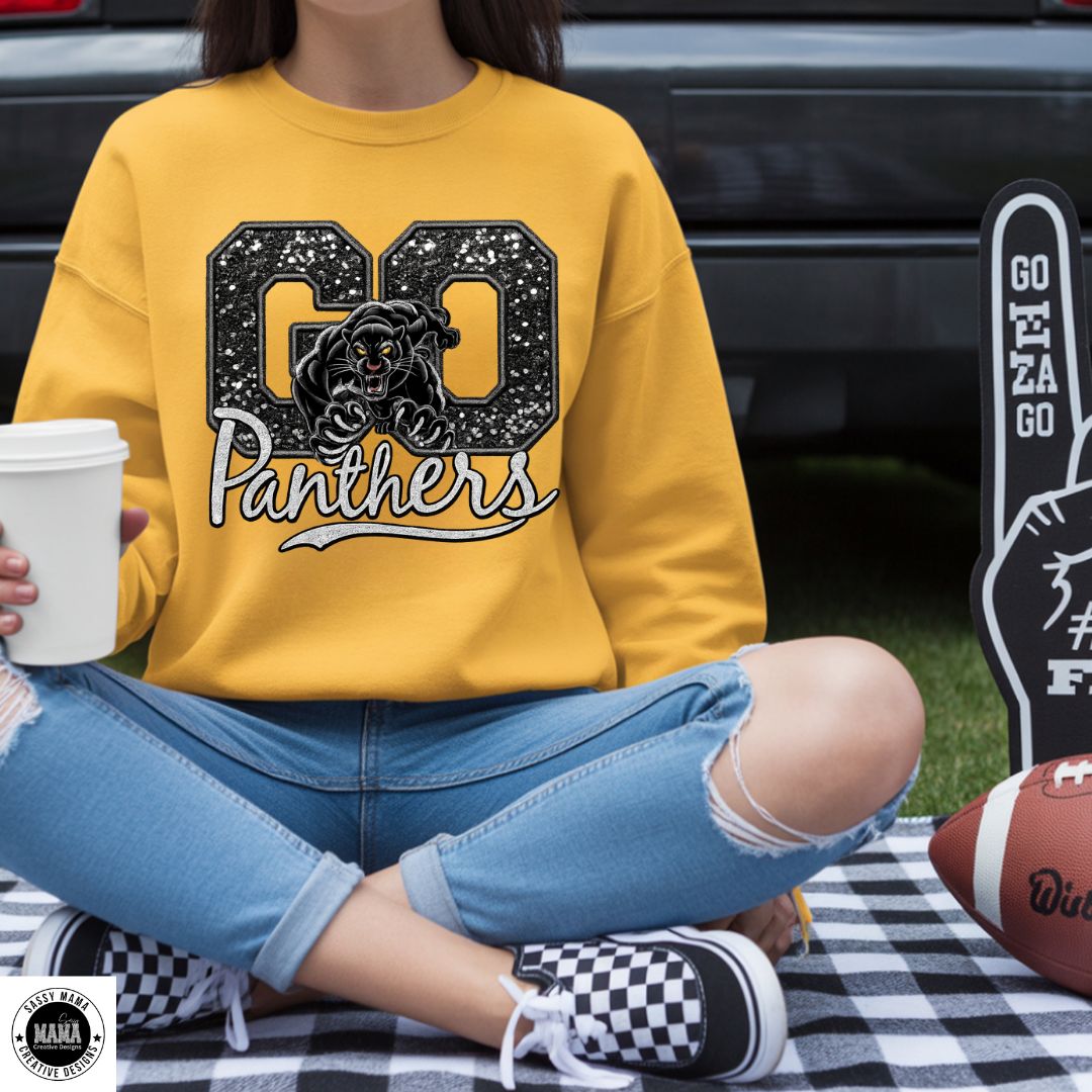 Go Panthers Glitter Spirit Shirt – Perry Pride Edition 🖤💛✨