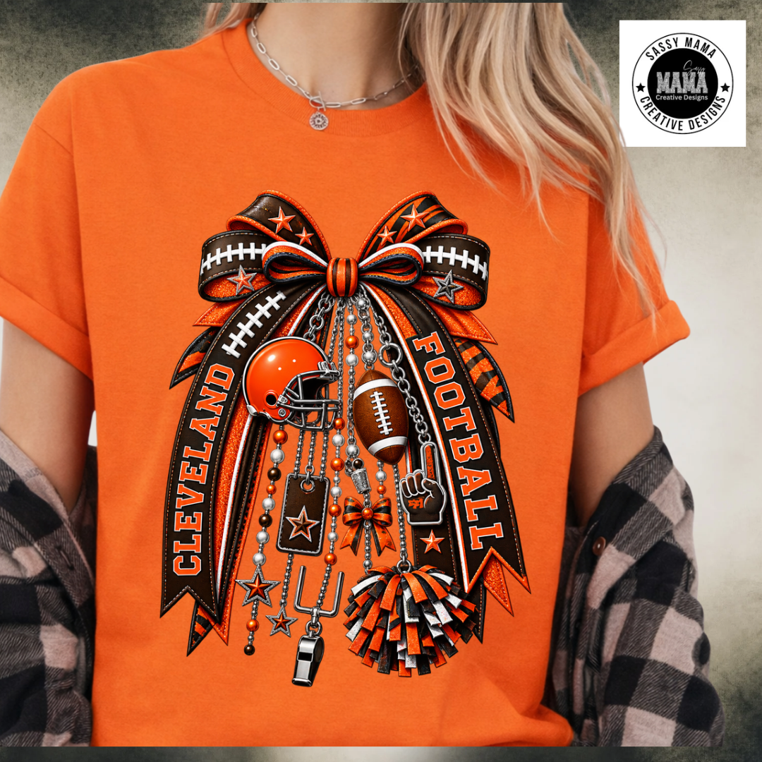 Cleveland Football Charm — Game Day Bow Edition 🏈🎀🧡🤎