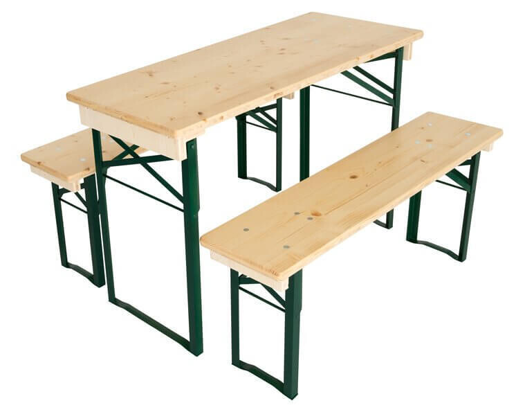 Kurze Bierbänke und kurzer Tisch mit jeweils 110 cm Länge