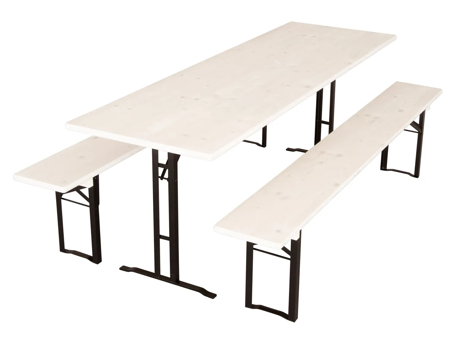 Bierzeltgarnitur weiß lasiert, Gestelle schwarz