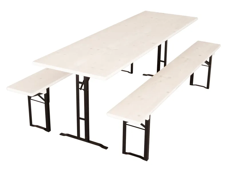 Bierzeltgarnitur weiß lasiert, Gestelle schwarz