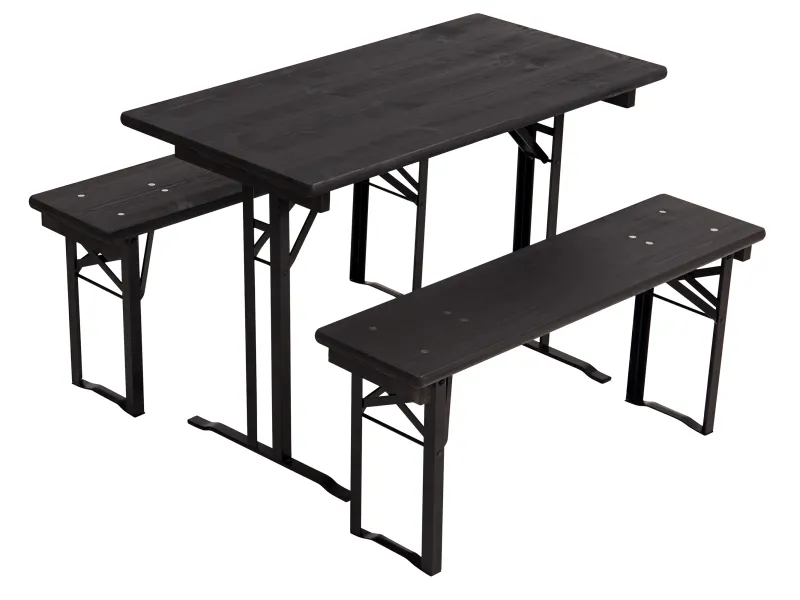 Bierzeltgarnitur kurz anthrazitgrau, Gestelle schwarz pulverbeschichtet