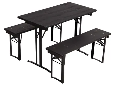 Bierzeltgarnitur kurz anthrazitgrau, Gestelle schwarz pulverbeschichtet
