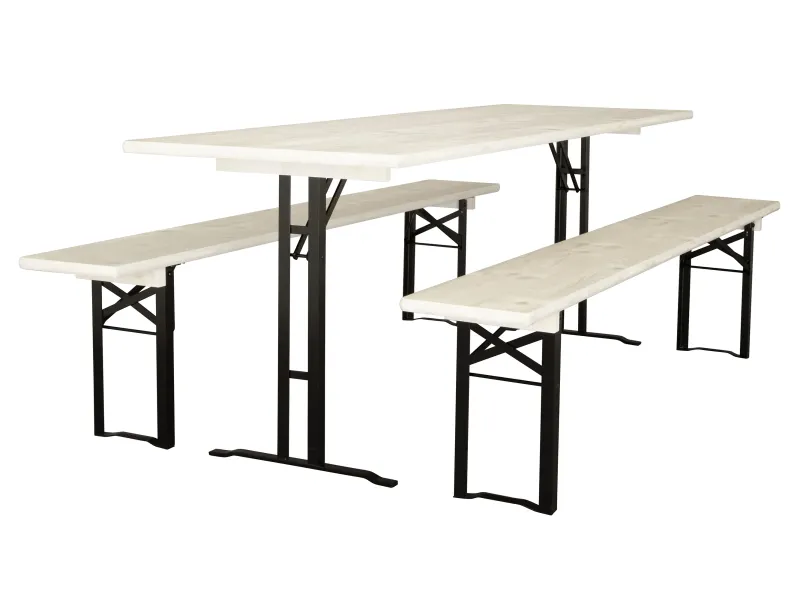 Bierzeltgarnitur weiß lasiert, Gestelle schwarz