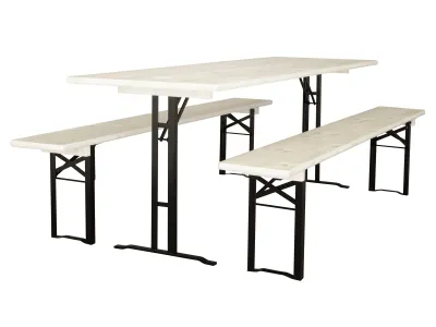 Bierzeltgarnitur weiß lasiert, Gestelle schwarz