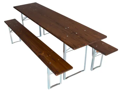 Bierzeltgarnitur lasiert im Farbton Nussbaum aus Douglasienholz