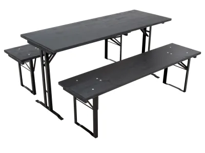 Bierzeltgarnitur mit kantig gefrästen Tisch- und Bankplatten