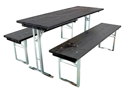 Bierzeltgarnitur mit kantig gefrästen Tisch- und Bankplatten