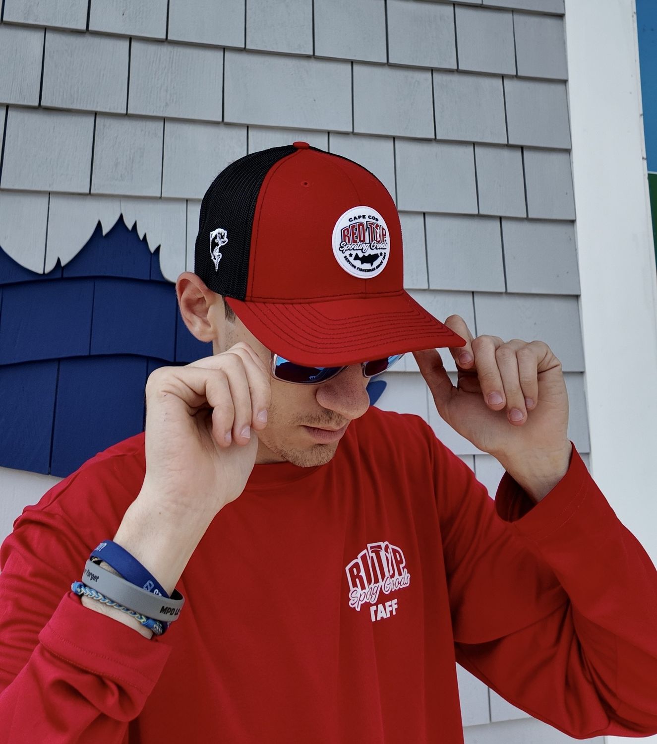 Red Top Trucker Hat Rubber Patch